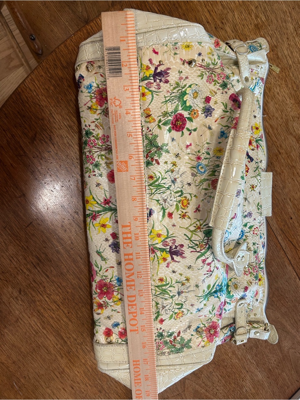 Nicole Lee Large Tote Bag/Purse Cream w Floral Design - Picture 14 of 16